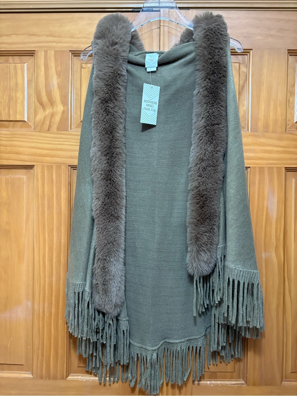 Northern Angel Brown Faux Fur Trim Fringe Cape Size S/M NWT